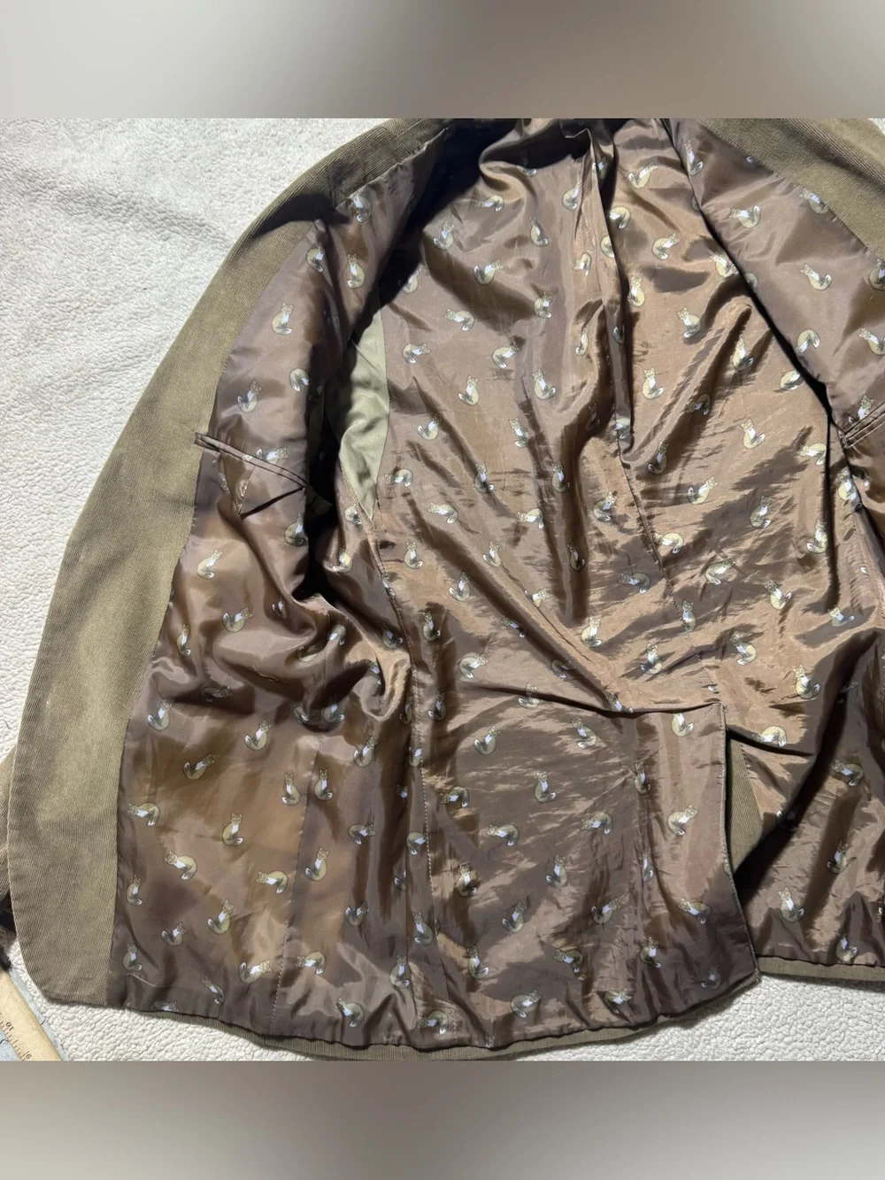 Lauren Ralph‎ Lauren Jacket Mens 39L Brown Blazer Fox Print Lined Elbow Pads